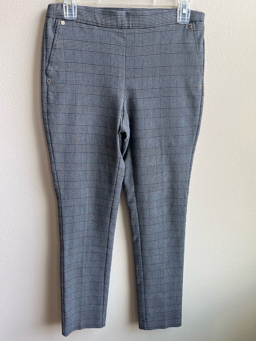 Anne Klein Gray Plaid Straight-Leg Trousers EUC